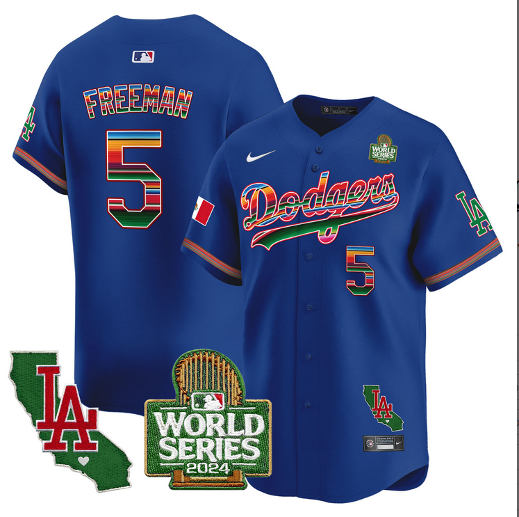 Men MLB Mexico Los Angeles Dodgers #5 Freeman blue 2024 World Series Champions Patch Jersey 20241105